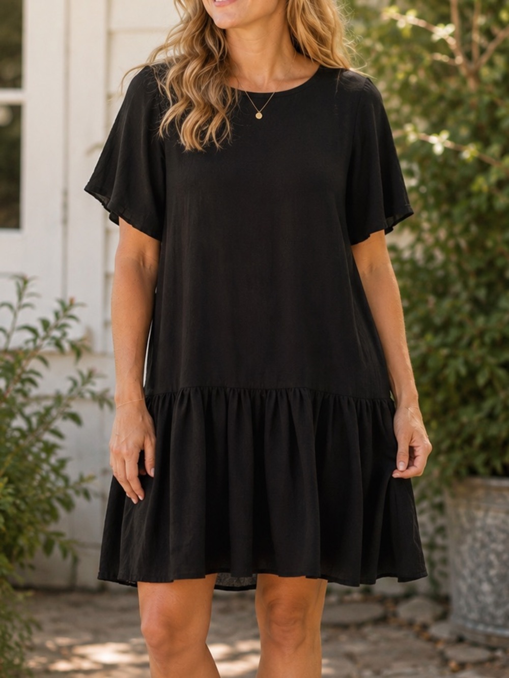 🇨🇦 Emma Knudsen The Lauren Dress Black Babydoll Ruffle Hem XS Made in Canada